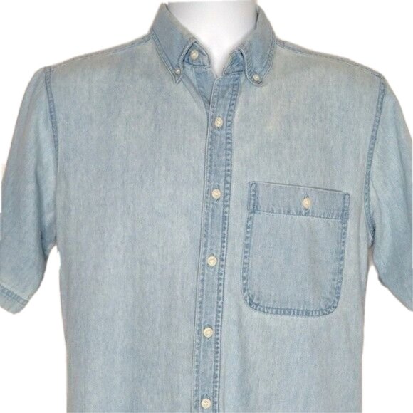 Faded Glory Other - Faded Glory Light Wash Worn Look Y2K Short Sleeve Button Up Shirt Men Small